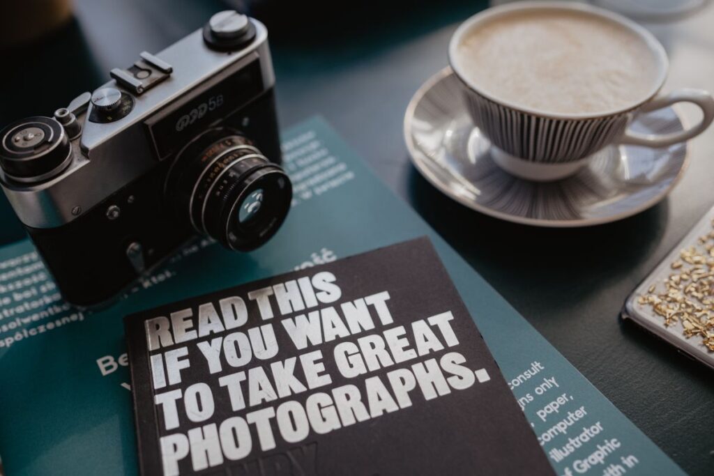 old books and camera